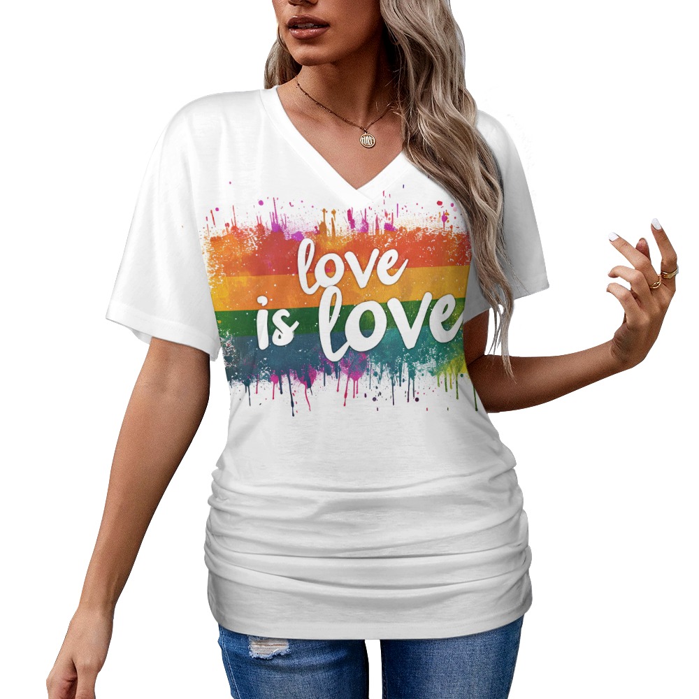 Love Is Love Rainbow V-Neck Pride Shirt – alternate view 2