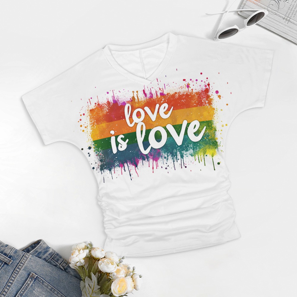 Love Is Love Rainbow V-Neck Pride Shirt – alternate view 5