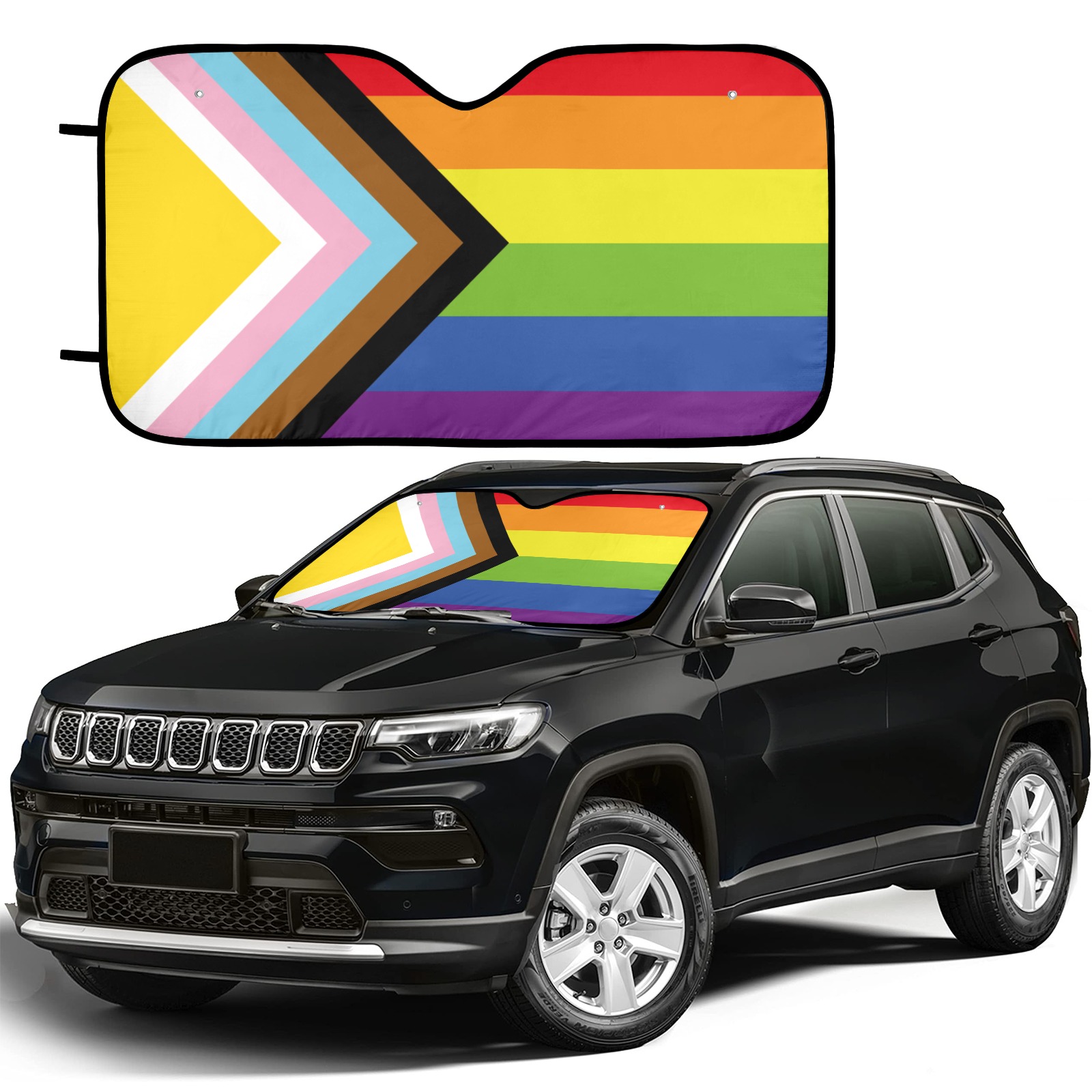 Progress Pride Flag Car Sun Shade