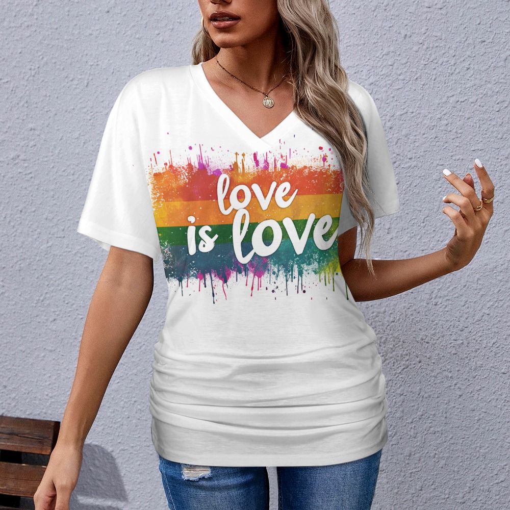 Love Is Love Rainbow V-Neck Pride Shirt – alternate view 3