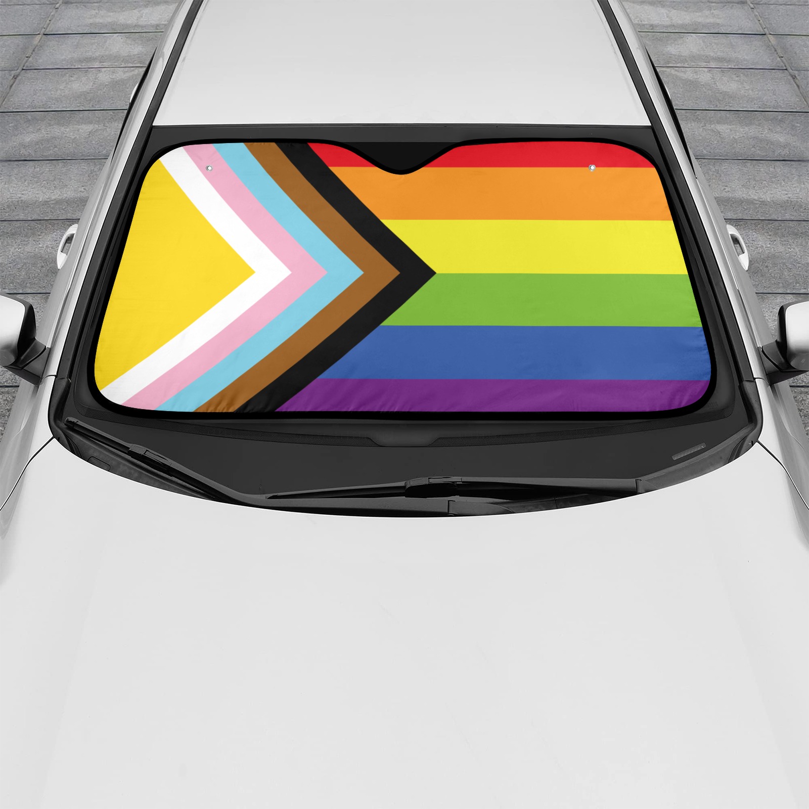 Progress Pride Flag Car Sun Shade – alternate view 5