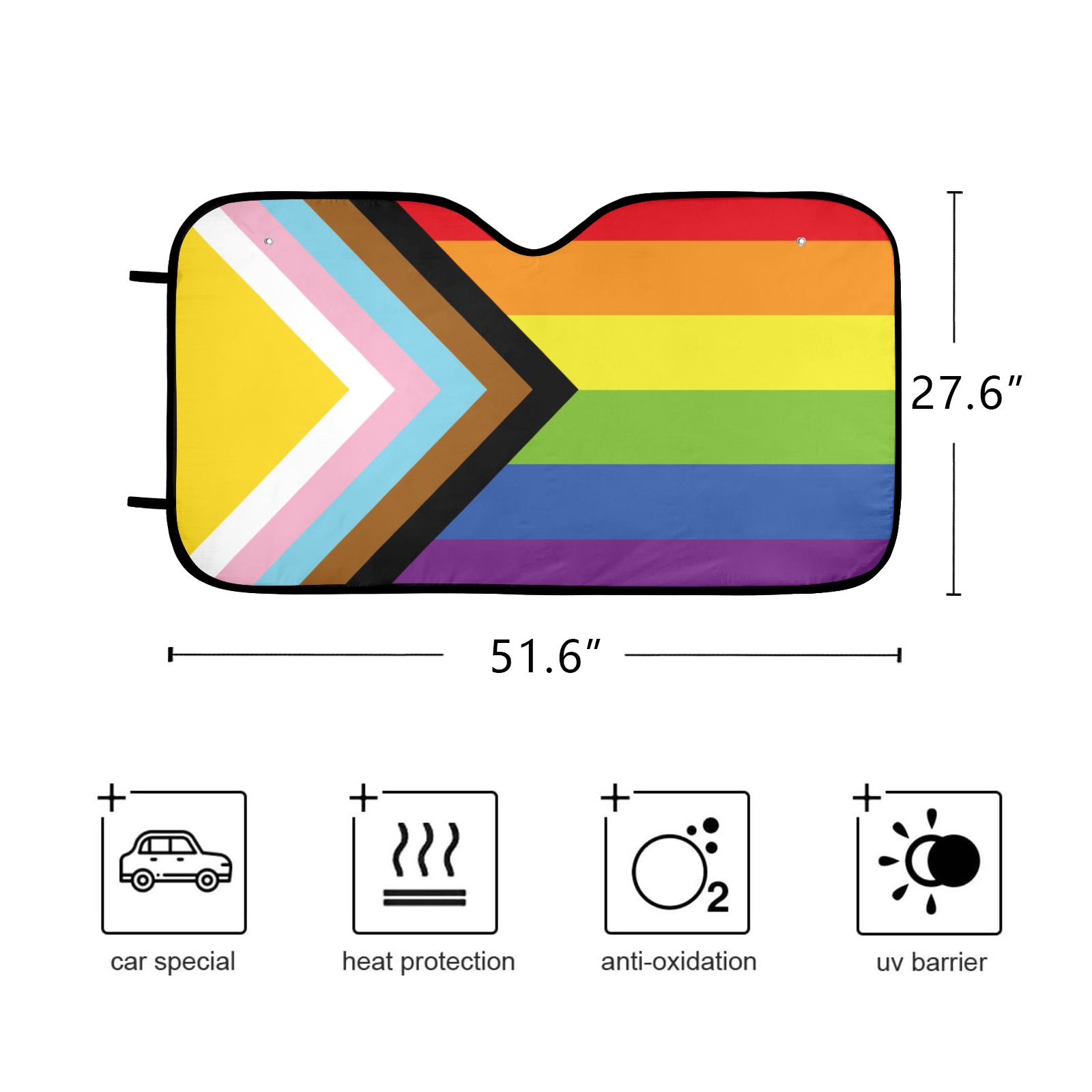 Progress Pride Flag Car Sun Shade – alternate view 2